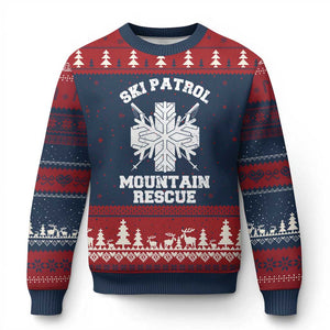 Ski Patrol Mountain Rescue Ugly Christmas Sweater Winter Slopes Skiing Snowboarding Snowflake TS11 Navy Red Print Your Wear