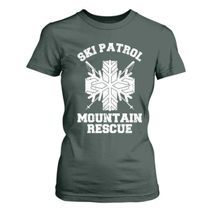 Ski Patrol Mountain Rescue T Shirt For Women Winter Slopes Skiing Snowboarding Snowflake TS11 Dark Forest Green Print Your Wear