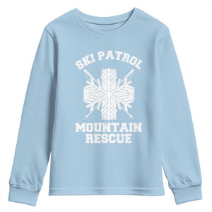 Ski Patrol Mountain Rescue Youth Sweatshirt Winter Slopes Skiing Snowboarding Snowflake TS11 Light Blue Print Your Wear