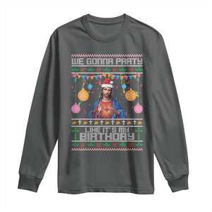Funny Jesus Christmas Long Sleeve Shirt We Gonna Party Like It's My Birthday Christian Xmas TS11 Dark Heather Print Your Wear