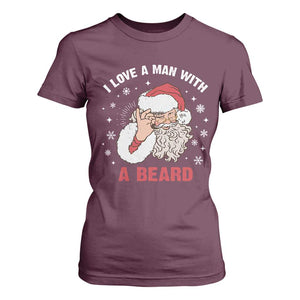 Funny Christmas Santa T Shirt For Women I Love A Man With A Beard Snowflake TS11 Maroon Print Your Wear