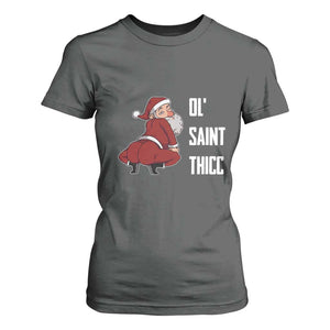 Funny Christmas Naughty Santa T Shirt For Women Ol' Saint Thicc Kiss My Ass TS11 Dark Heather Print Your Wear
