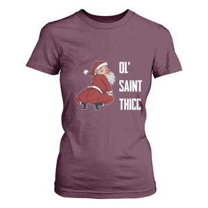 Funny Christmas Naughty Santa T Shirt For Women Ol' Saint Thicc Kiss My Ass TS11 Maroon Print Your Wear