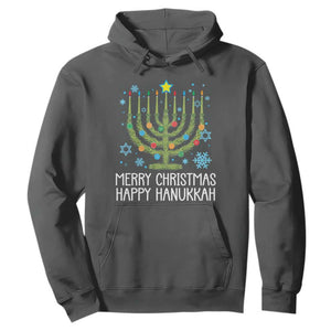 Funny Chrismukkah Hoodie Merry Christmas Happy Hanukkah Christmas Tree Jewish Menorah TS11 Dark Heather Print Your Wear