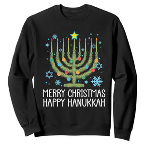Funny Chrismukkah Sweatshirt Merry Christmas Happy Hanukkah Christmas Tree Jewish Menorah TS11 Black Print Your Wear