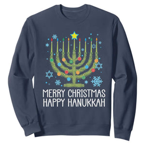 Funny Chrismukkah Sweatshirt Merry Christmas Happy Hanukkah Christmas Tree Jewish Menorah TS11 Navy Print Your Wear