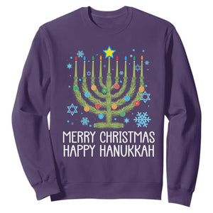 Funny Chrismukkah Sweatshirt Merry Christmas Happy Hanukkah Christmas Tree Jewish Menorah TS11 Purple Print Your Wear