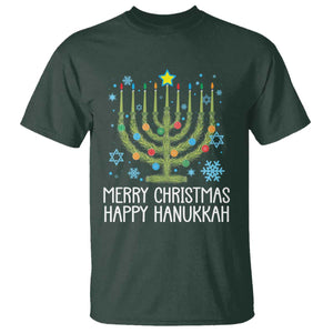 Funny Chrismukkah T Shirt Merry Christmas Happy Hanukkah Christmas Tree Jewish Menorah TS11 Dark Forest Green Print Your Wear