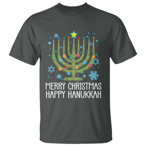 Funny Chrismukkah T Shirt Merry Christmas Happy Hanukkah Christmas Tree Jewish Menorah TS11 Dark Heather Print Your Wear