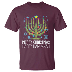 Funny Chrismukkah T Shirt Merry Christmas Happy Hanukkah Christmas Tree Jewish Menorah TS11 Maroon Print Your Wear