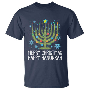 Funny Chrismukkah T Shirt Merry Christmas Happy Hanukkah Christmas Tree Jewish Menorah TS11 Navy Print Your Wear