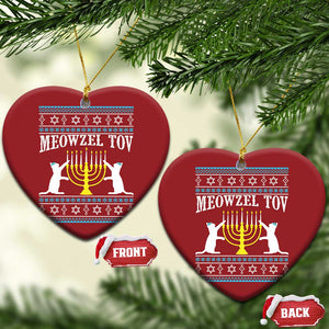Meowzel Tov Christmas Ornament Funny Hanukkah Cat Jewish Chanukah Menorah TS11 Heart Red Print Your Wear