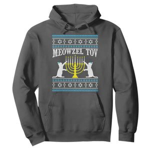 Meowzel Tov Hoodie Funny Hanukkah Cat Jewish Chanukah Menorah TS11 Dark Heather Print Your Wear