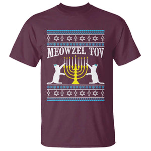 Meowzel Tov T Shirt Funny Hanukkah Cat Jewish Chanukah Menorah TS11 Maroon Print Your Wear