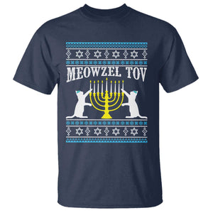 Meowzel Tov T Shirt Funny Hanukkah Cat Jewish Chanukah Menorah TS11 Navy Print Your Wear