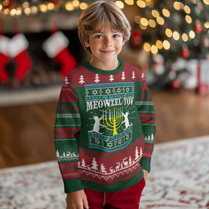 Meowzel Tov Ugly Christmas Sweater Funny Hanukkah Cat Jewish Chanukah Menorah TS11 Christmas Print Your Wear