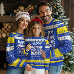 Happy Hanukkah Ugly Sweater Hanuk Chanuk Jewish Christmas Menorah TS11 Royal Blue Gold Print Your Wear
