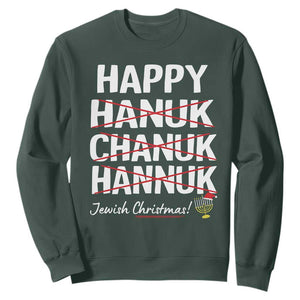 Funny Hanukkah Sweatshirt Happy Hanuk Chanuk Hannuk Jewish Christmas Menorah TS11 Dark Forest Green Print Your Wear