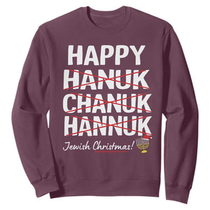 Funny Hanukkah Sweatshirt Happy Hanuk Chanuk Hannuk Jewish Christmas Menorah TS11 Maroon Print Your Wear