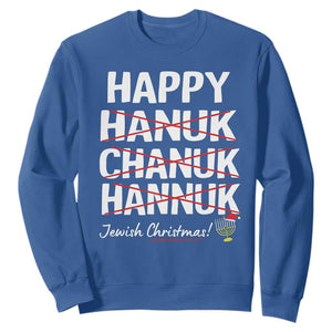 Funny Hanukkah Sweatshirt Happy Hanuk Chanuk Hannuk Jewish Christmas Menorah TS11 Royal Blue Print Your Wear