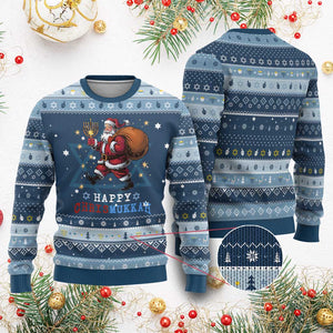 Funny Christmas Chanukah Hanukkah Ugly Sweater Happy Chrismukkah Santa Menorah TS11 Navy Light Blue Print Your Wear