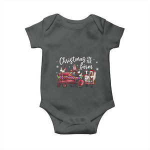 Funny Christmas On The Farm Baby Onesie Vintage Red Tractor Livestock TS11 Dark Heather Print Your Wear