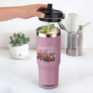 Funny Christmas On The Farm Flip Straw Tumbler Vintage Red Tractor Livestock TS11 One Size: 30 oz Light Pink Print Your Wear