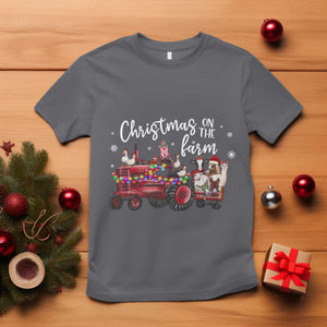 Funny Christmas On The Farm T Shirt Vintage Red Tractor Livestock TS11 Charcoal Print Your Wear
