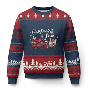 Funny Xmas On The Farm Ugly Christmas Sweater Vintage Red Tractor Livestock TS11 Navy Red Print Your Wear