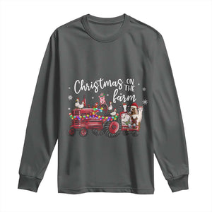 Funny Christmas On The Farm Long Sleeve Shirt Vintage Red Tractor Livestock TS11 Dark Heather Print Your Wear