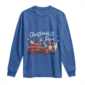 Funny Christmas On The Farm Long Sleeve Shirt Vintage Red Tractor Livestock TS11 Royal Blue Print Your Wear