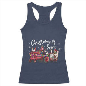 Funny Christmas On The Farm Racerback Tank Top Vintage Red Tractor Livestock TS11 Navy Print Your Wear