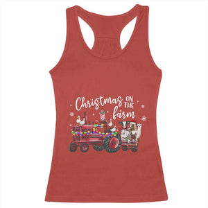 Funny Christmas On The Farm Racerback Tank Top Vintage Red Tractor Livestock TS11 Red Print Your Wear