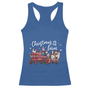 Funny Christmas On The Farm Racerback Tank Top Vintage Red Tractor Livestock TS11 Royal Blue Print Your Wear