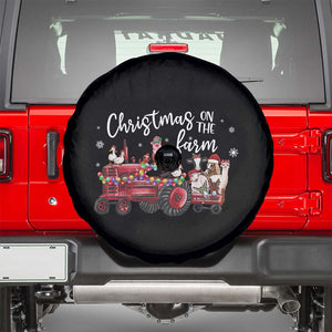 Funny Christmas On The Farm Spare Tire Cover Vintage Red Tractor Livestock TS11 Black Print Your Wear