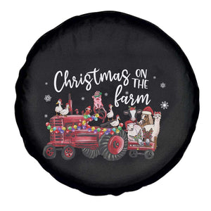 Funny Christmas On The Farm Spare Tire Cover Vintage Red Tractor Livestock TS11 Print Your Wear