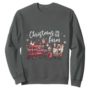 Funny Christmas On The Farm Sweatshirt Vintage Red Tractor Livestock TS11 Dark Heather Print Your Wear