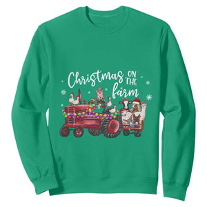 Funny Christmas On The Farm Sweatshirt Vintage Red Tractor Livestock TS11 Irish Green Print Your Wear