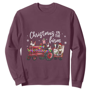 Funny Christmas On The Farm Sweatshirt Vintage Red Tractor Livestock TS11 Maroon Print Your Wear