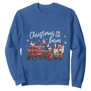 Funny Christmas On The Farm Sweatshirt Vintage Red Tractor Livestock TS11 Royal Blue Print Your Wear