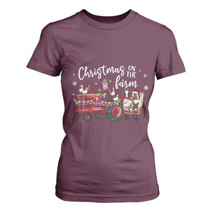 Funny Christmas On The Farm T Shirt For Women Vintage Red Tractor Livestock TS11 Maroon Print Your Wear