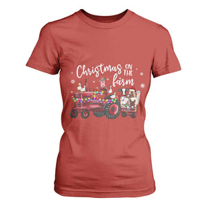 Funny Christmas On The Farm T Shirt For Women Vintage Red Tractor Livestock TS11 Red Print Your Wear