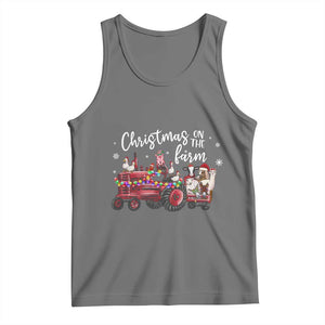 Funny Christmas On The Farm Tank Top Vintage Red Tractor Livestock TS11 Black Heather Print Your Wear