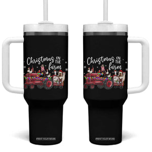 Funny Christmas On The Farm Tumbler With Handle Vintage Red Tractor Livestock TS11 One Size: 40 oz Black Print Your Wear