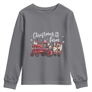 Funny Christmas On The Farm Youth Sweatshirt Vintage Red Tractor Livestock TS11 Charcoal Print Your Wear