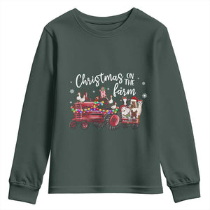 Funny Christmas On The Farm Youth Sweatshirt Vintage Red Tractor Livestock TS11 Dark Forest Green Print Your Wear