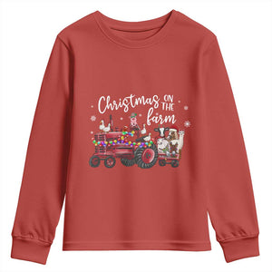 Funny Christmas On The Farm Youth Sweatshirt Vintage Red Tractor Livestock TS11 Red Print Your Wear