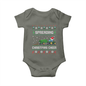 Spreading Christmas Cheer Baby Onesie Funny Farming Tractor Xmas TS11 Military Green Print Your Wear