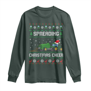 Spreading Christmas Cheer Long Sleeve Shirt Funny Farming Tractor Xmas TS11 Dark Forest Green Print Your Wear