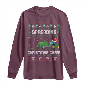 Spreading Christmas Cheer Long Sleeve Shirt Funny Farming Tractor Xmas TS11 Maroon Print Your Wear